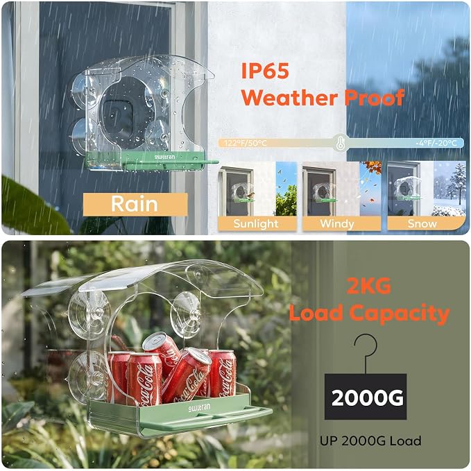 owltron Smart Window Bird Feeder with Camera, 2K 3MP HD, AI Identifies 10,000+ Species, 2.4/5GHz WiFi, 24/7 Live View, 147° Wide Angle, Suction Cup Mount – Gift for Bird Lovers, Elderly, Kids