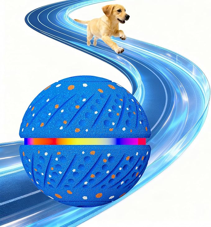 Interactive Automatic Dog Ball, Self-Moving Rolling Toy for Dogs, Chew Resistant E-TPU Material, IPX7 Waterproof, USB-C Rechargeable, Smart Vibration Sensor, Indoor & Outdoor (Blue)