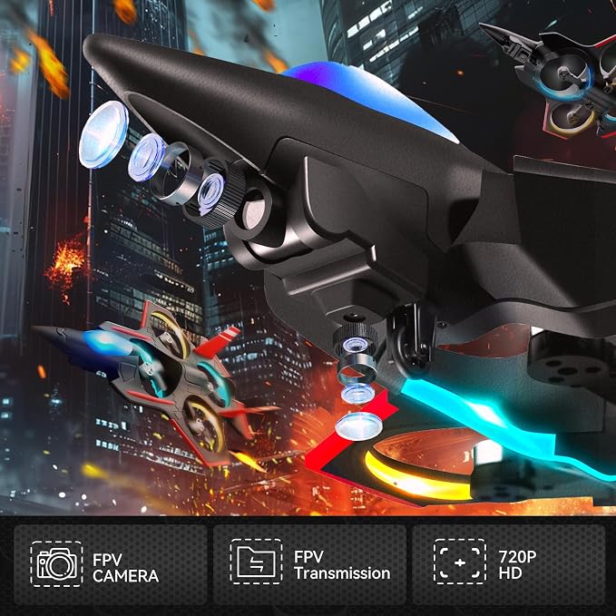 BEZGAR Brushless RC Plane with Camera | 2.4GHZ Remote Control Airplane, 6-axis Gyro Stunt Plane for Kids, RC Helicopter, 360°Flip Jet Fighter for Beginners with LED Navigation Lights