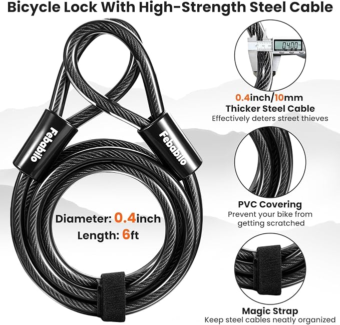 Bike Locks Heavy Duty Anti Theft,18mm Shackle High Security Bicycle U Lock with 2 Keys and Sturdy Mounting Bracket, Perfect for Electric Bike, Scooter, Motorcycle (U Lock with Cable, Large)