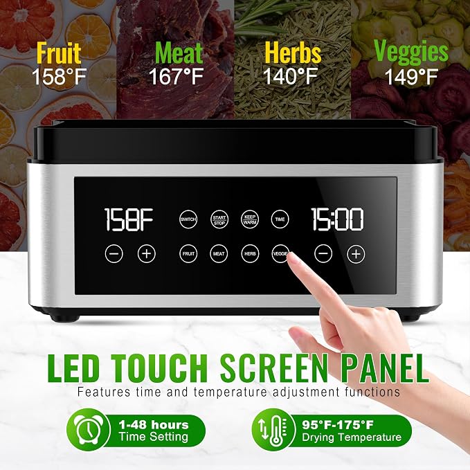 Food Dehydrator Machine, 8 Stainless Steel Trays Food Dehydrator with 48H Digital Adjustable Timer & Temperature Control, Dehydrators for Jerky, Fruit, Veggies, Meat, Herbs, Dog Treats