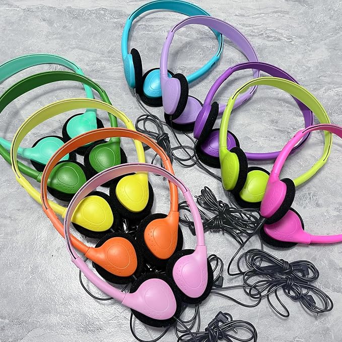 20 Pack Class Set Headphones for Kids Students School Classroom Bulk Earphones Adjustable with 3.5 mm Jack for Library Children Adults(004 Multi Color Headphones)