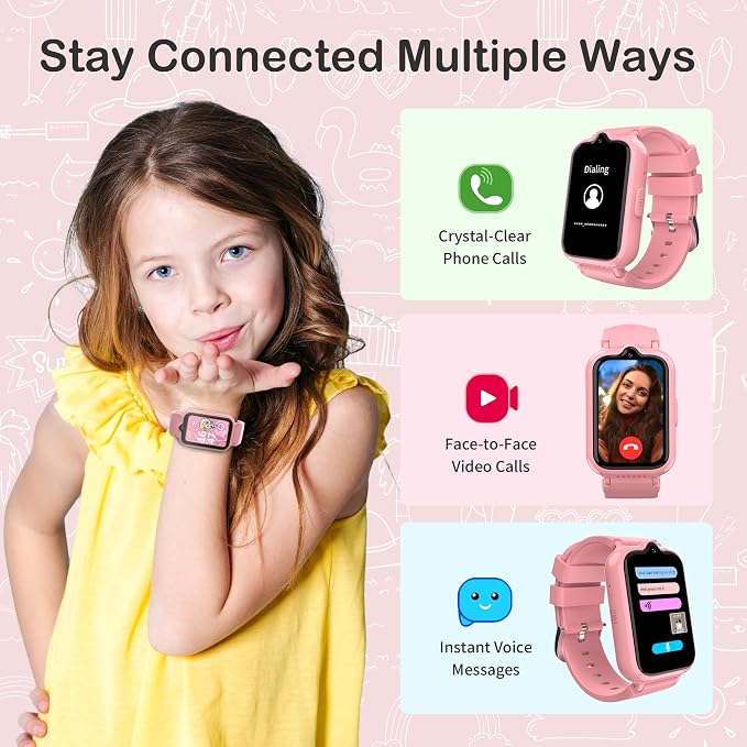 4G Kids Smart Watches Girls | GPS Watch for Kids with Video Call and Voice Chat Pedometer SOS Alarm Calculator Camera Waterproof HD Touch Screen Parental Controls, Digital Watch for Girls Age 5-12