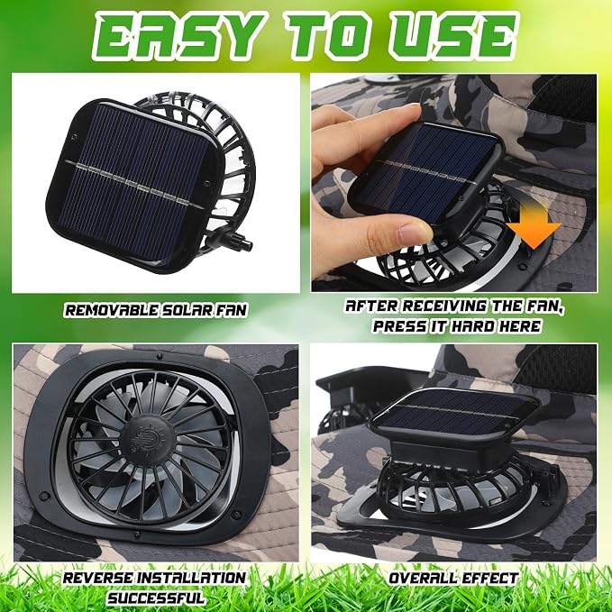 Berlune Sun Hat with 2 Solar Fan Wide Brim Fishing Bucket Hat USB & Solar for Men Women UPF 50+ Cooling for Fishing Beach