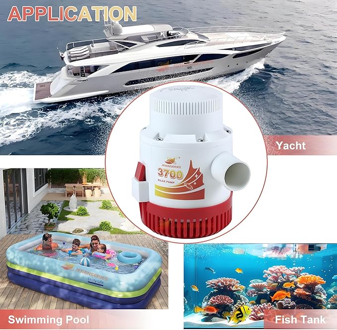 Submersible Boat 3700GPH Bilge Water Pump 12v DC water pump with float switch suitable for ferry, yacht, marine and garden drainage system (3700GPH)
