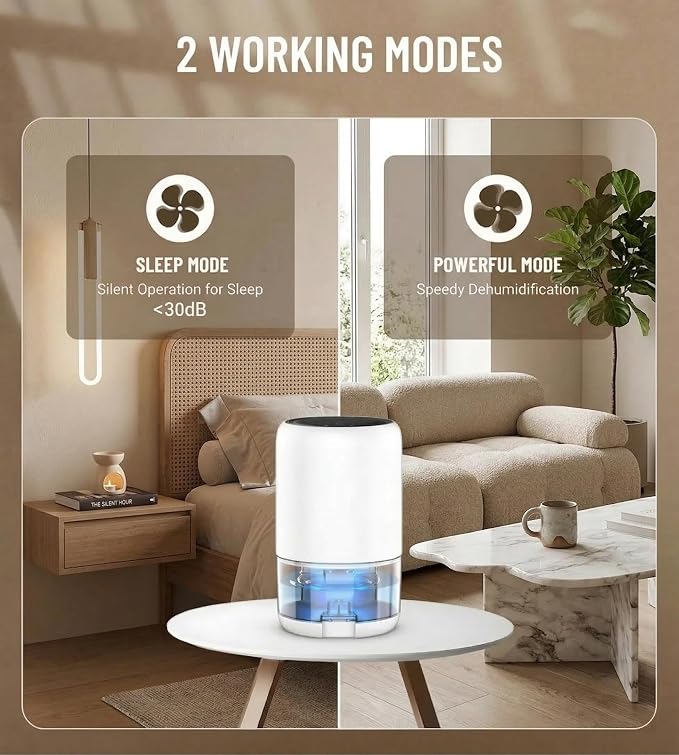 Dehumidifier for Bedroom Closet and RV Camper, Portable Quiet Small Space Dehumidifiers 35oz Water Tank Moisture Absorber for Home Bathroom Up to 250 Sq Ft, 7-Color Night Light & Auto Shut-Off