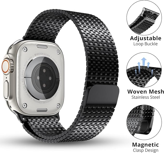 LULULOOK Milanese Mesh Loop Compatible with Apple Watch Band 49/46/45/44/42/41/40/38mm for Men Women, Stainless Steel Magnetic Buckle Strap for iWatch Ultra 3/2 Ultra Series 11 10 9 8 7 6 SE 5 4 3