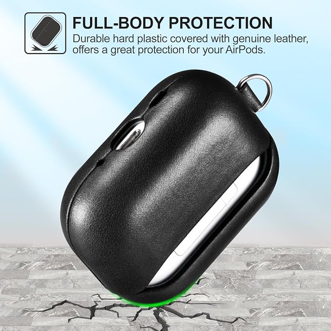 ICARER AirPod Pro 3 Case with Strap, 100% Geniune Leather Case, Handmade Top Grade Vintage Cover, Shockproof Protective Wireless Charging Cover, Compatible with AirPod Pro 3 2025 Model (Black)