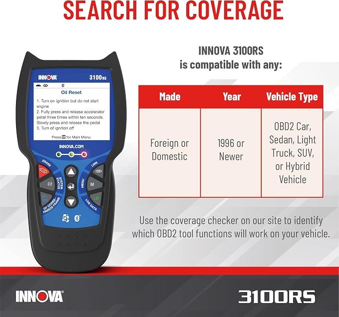 INNOVA 3100RS, OBD2 Scanner, ABS SRS Airbag Scan Tool with Airbag Light & Oil Light Reset, Stream Graph & Record Live Data, Get Suggested Repair & Parts on iPhone or Android