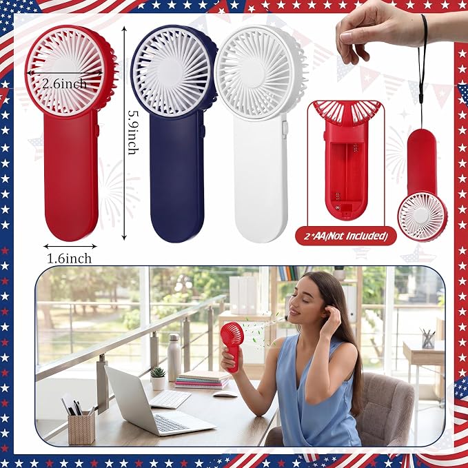 Sumind 6 Pcs Small Personal Portable Fan Mini Handheld Bulk 1 Speed Electric Cute Battery Powered for Neck Lash Makeup Women Men Travel Camping Indoor Outdoor Summer (White,Red,Blue)