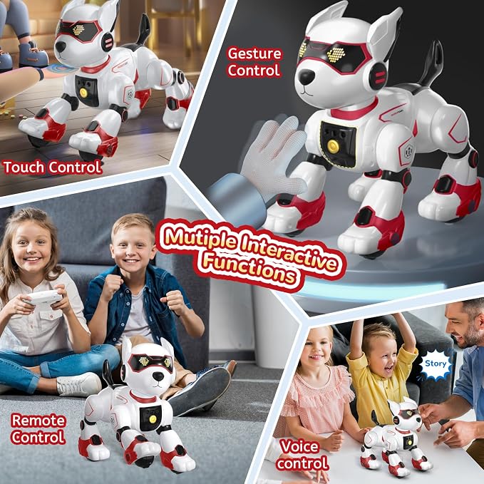PeachLeaf Robot Dog Toy for Kids, Programmable Interactive RC Pet with Voice Control & Touch Sensor, Imitates Animal Sounds, Plays Music, Dance Modes, Robotic Puppy Toy for Kids Boys & Girls (Red)