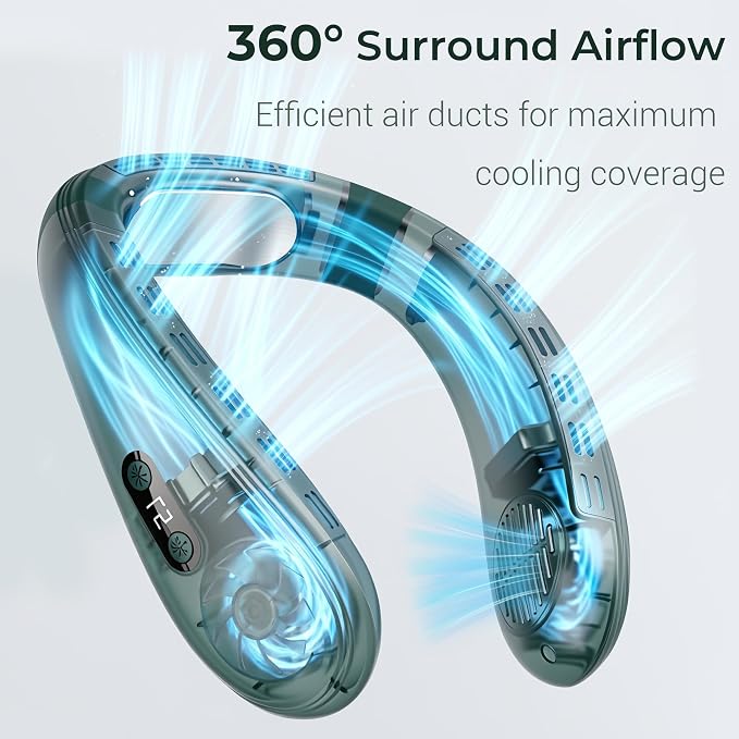 Neck Fan - Portable Personal Fan with Cooling Plate,Operated Wearable Rechargeable Fan with 5200mAh Lithium Battery,Neck Air Conditioner,3 Cooling Level&3 Speeds Level,Gifts for Women Men(Green)