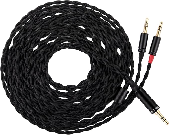 Linsoul Tripowin Nova Monitor Headphone Cable, Over-Ear Headphone Wire, 4-Strand Silver Foil/OCC Hybrid Upgrade Cable, 2M, Dual 3.5mm to 4.4mm/3.5mm/XLR Plug, for Musicians Audiophiles (3.5mm, Black)