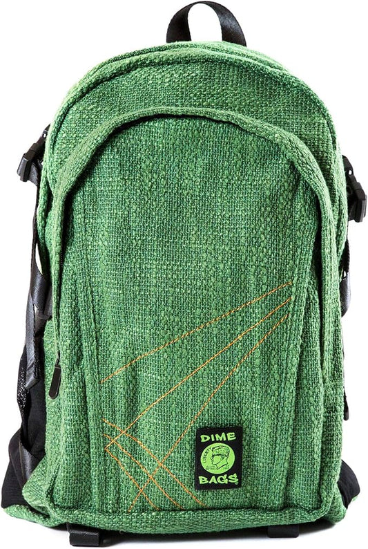 Dime Bags Backpack For Travel & School, Durable Hempster Material, 9 Storage Compartments & 2 Side Bottle Pockets, Fits 17” Laptop, Adjustable Padded Straps, Hidden Internal Pocket (Forest)