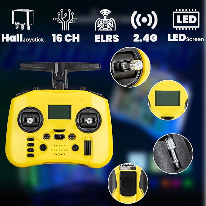 Radiomaster Pocket ELRS Remote Controller Portable Hall Gimbal EdgeTX 2.10.5 Transmitter with LED Light for FPV Drone/RC Helicopter&Car Boats&Multirotor (Battery Not Included)