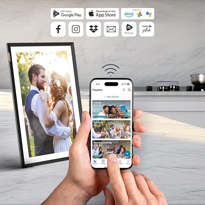 Nixplay Digital Touch Screen Picture Frame with WiFi - 15.6” Photo Frame, Connecting Families & Friends (Black/White Matte)