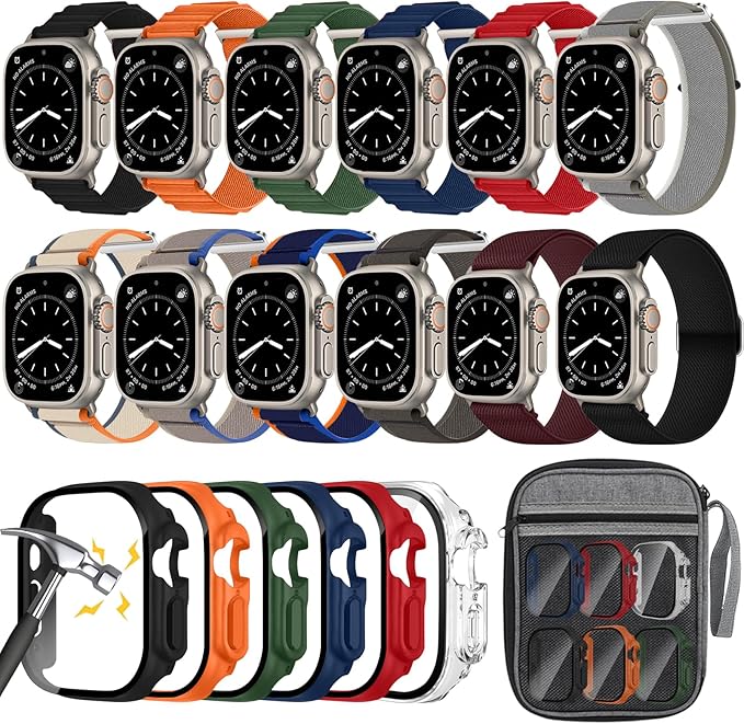 12pack Watch Band and 6pack Watchcase Compatible With Apple Watch Ultra 3 2/Ultra 49mm Bands, Nylon Band and Screen Protector Case Organizer for iWatch Ultra 3 2/Ultra