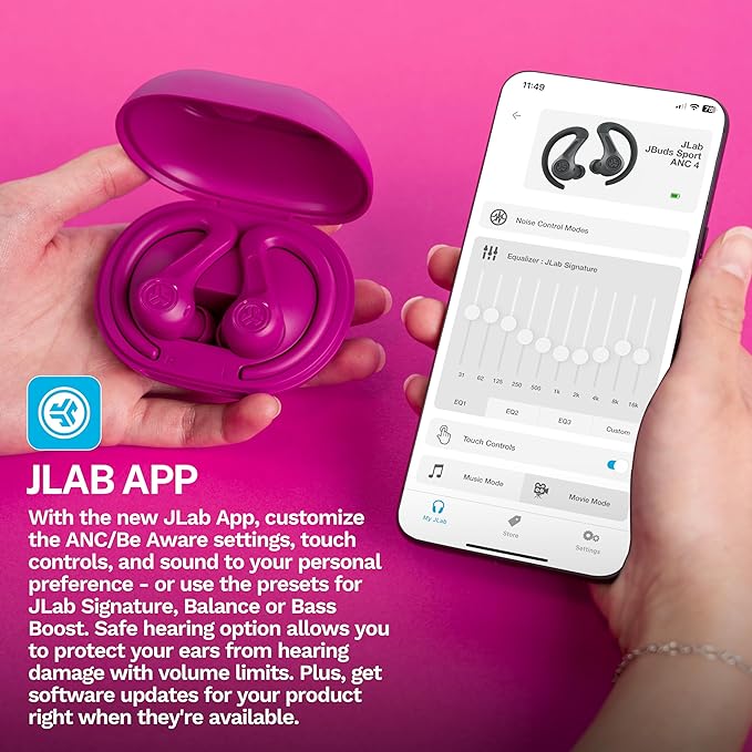JLab, JBuds Sport ANC 4, True Wireless Earbuds, Active Noise Cancelling, Multipoint Connect, Pink