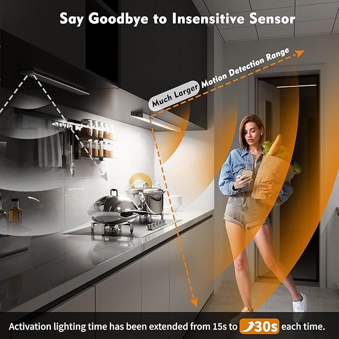 12inch 3Pack Touch Control Under Cabinet Lighting, 160LED Super Bright, 4000mAh Long-Lasting, Magnetic Rechargeable Motion Sensor Under Counter Lights for Kitchen, Closet, Remote, Dimmable, 3CC丨White