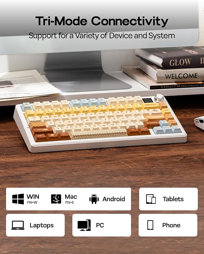 EPOMAKER X Aula F75 MAX Wireless Mechanical Keyboard with TFT Screen and Knob, Gasket Keyboard in 75% Layout, Hot Swappable Gaming Keyboard for PC/Mac/Linux (Caramel)