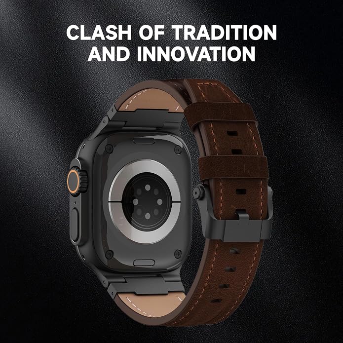 Vintage Genuine Leather Band for Apple Watch Ultra 49mm (2026 Upgrade), Rugged Replacement Strap Compatible with iWatch 46mm 45mm 44mm - for Men Women, Fit Ultra3/2/1, SE 3/2/1, Series11 10/9/8/7/6/5/4