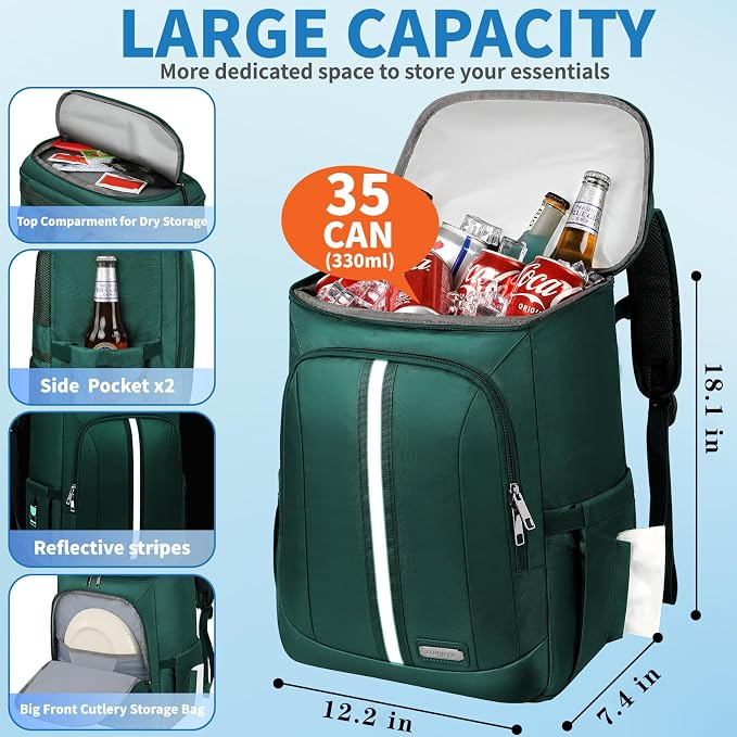 Cooler Backpack for Women Men,Insulated Backpack Cooler Leakproof Double Deck Work Lunchboxes Cooler Bag,Hot and Cold Thermal Backpack with Reflective Stripes