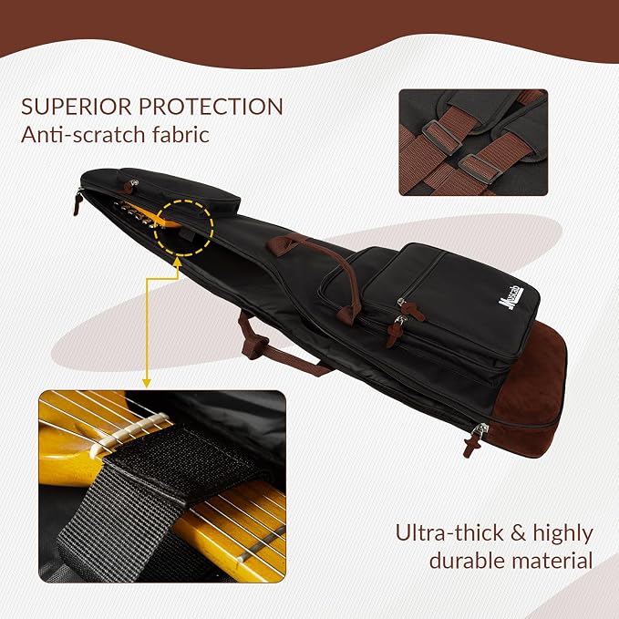 Electric Guitar Bag 0.5 Inch Padding Electric Guitar Case, Electric Guitar Gig Bag Backpack with Neck Strap and 4 Pockets, Black