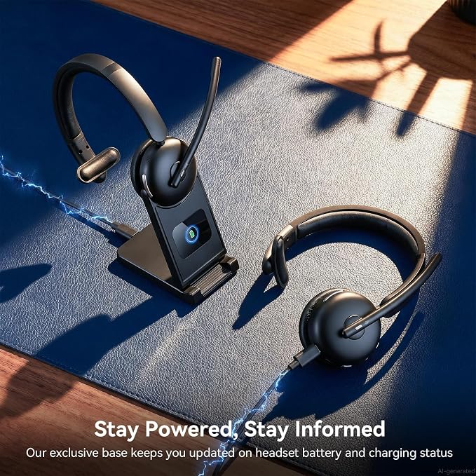 Wireless Headset with Mic for Work, Bluetooth Headset with Microphone AI Noise Cancelling, 65H Battery Headset with Microphone for PC with Fast Charge & Mute Button for Laptop/Call Center/Computer