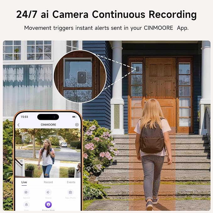 4MP 2.5K Wireless Window Camera, Rechargeable Indoor HD Home Security Camera, 2.4GHz WiFi, Full Color Night Vision, AI Motion Detection, Anti-Glare, No Wiring, Static Cling Mount No Residue