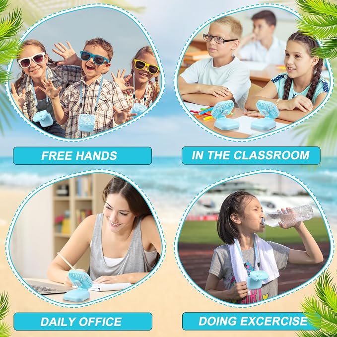 Hortsun 12 Pcs Mini Handheld Fan Bulk Portable Personal Neck Fan Small Foldable Hands Free with USB Rechargeable Gifts for Travel Summer Concerts Vacation Outdoor 3 Speed(Blue)