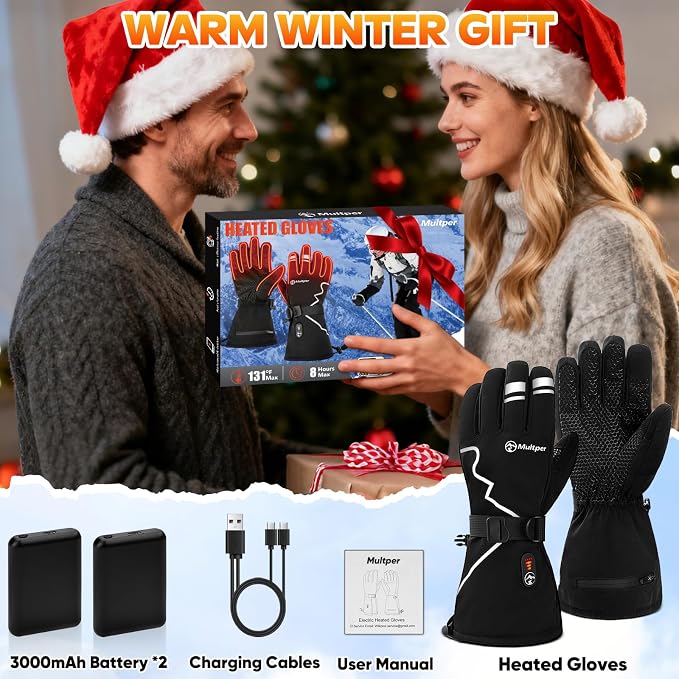 Heated Gloves for Men Women, 7.4V Rechargeable Hand Warmer Gloves with Touchscreen, Waterproof Non-Slip Electric Heated Glove for Winter Outdoor Work Motorcycling Skiing Hiking Fishing Arthritis Hands