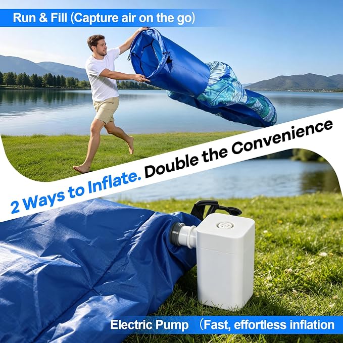 Inflatable Lounger Air Sofa with Unique Sun-Shade, Waterproof Inflatable Beach Bed with Electric Pump, Lightweight Air Hammock Chair for Hiking Backyard Travel Beach Park Picnics（Orange）