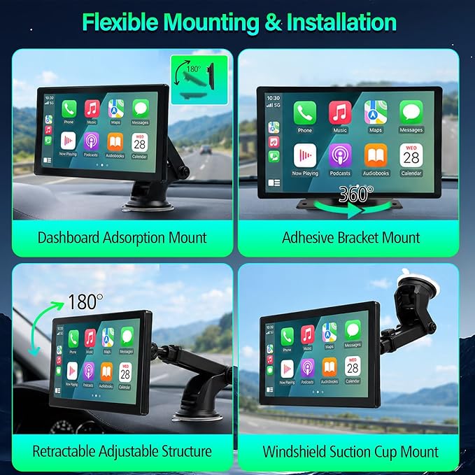 9" Wireless Apple Carplay Screen for Car, Portable Apple Carplay & Android Auto Touch Screen with 4K Dash Cam, 1080P Backup Camera DVR, Mirror Link, GPS Navigation, Voice Control, Bluetooth, FM