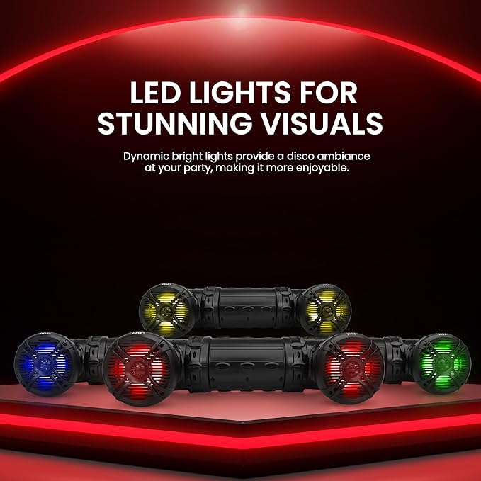 Pyle Bluetooth Speakers 800 Watt 6.5 Inch Amplified Sound System with Multi-Color LED Lights, Waterproof Marine Bluetooth Wireless Speakers with Weatherproof Design, Ideal for Outdoor and Vehicle Use