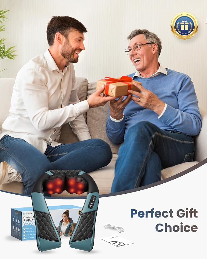 COMFIER Cordless Neck Massager with Heat, Back Massager for Pain Relief deep Tissue, 3D Shiatsu Neck Shoulder Massage, Gift for Dad Men