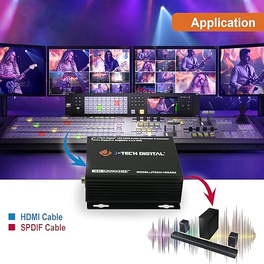 J-Tech Digital 4K 60HZ HDMI Audio Extractor with HDMI Audio Embedder Optical SPDIF + 3.5MM Output Supports 18Gpbs Bandwidth, HDCP 2.2, Dolby Digital/DTS Passthrough CEC, HDR10 [JTECH-18GAE2]