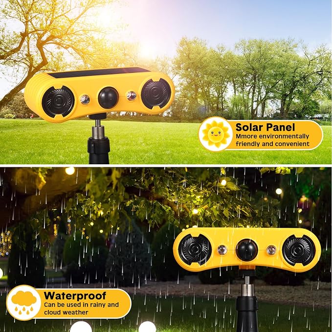 Qualirey Solar Outdoor Motion Sensor Alarm 2 x 129dB Loud Noise Maker 13 Sound Detector Strobe Light, 4 Modes Animal Deterrent Dog Barking Alarm Mount on Ground or Fence for Garden Yard(6 Pack)