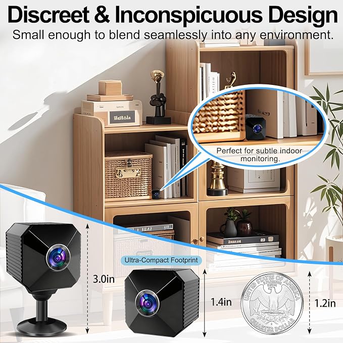 Mini Camera - 2026 Upgraded 4K Mini Wireless Security Camera, Small WiFi Indoor Nanny Cam with No-Glow Night Vision, Motion Alerts, Rechargeable Battery, for Home/Office/Pet