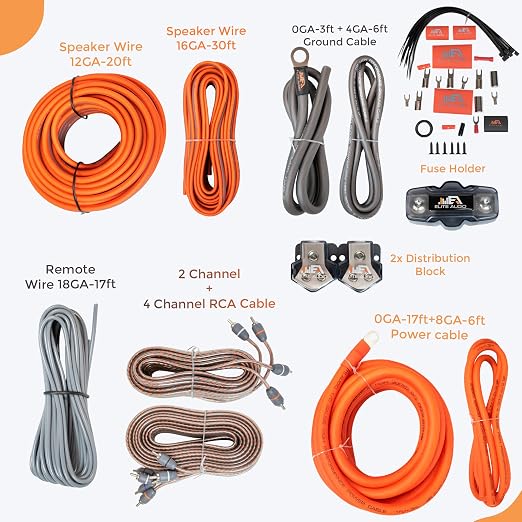 Elite Audio 0 Gauge Dual Amplifier Wiring Kit, 3600W CCA Amp Install Kit for 2 Amplifiers – EA-PRMK0-DUAL