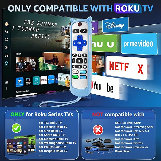 (Pack of 3) Replacement Remote Only for Roku TV with Soft Silicone Protective Cover (Glow in The Dark), Universal Remote for TCL/Onn/Hisense/Sharp/Element/Philips Roku Smart TV (Elegant White)