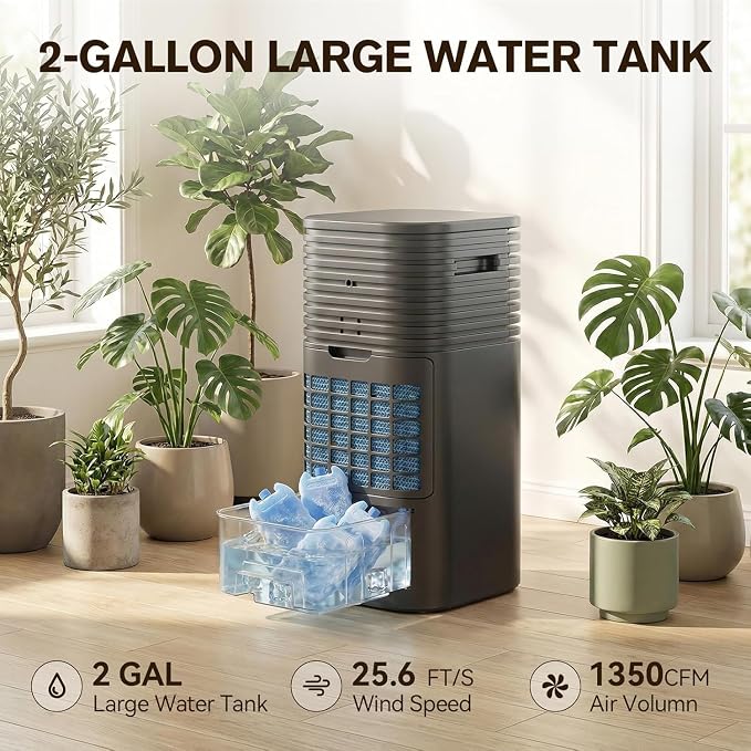 3-IN-1 Portable AC Unit with Remote, 24" Windowless Portable Air Conditioner, 15H Timer & 120°Oscillation, 2-Gal Tank, 3 Modes & 3 Speeds, Ultra-Quiet Ventless Swamp Cooler for Home Office, Inky