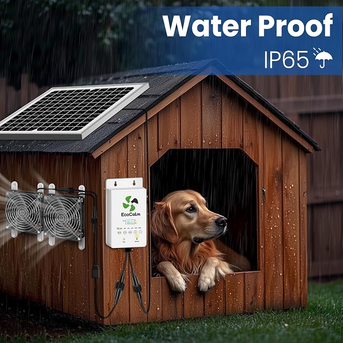 Solar Exhaust Fan for Chicken Coop with Battery and Adjustable Thermostat, Solar Powered Fan with 25W Bifacial Solar Panel & Dual 5.5" Fans Kits