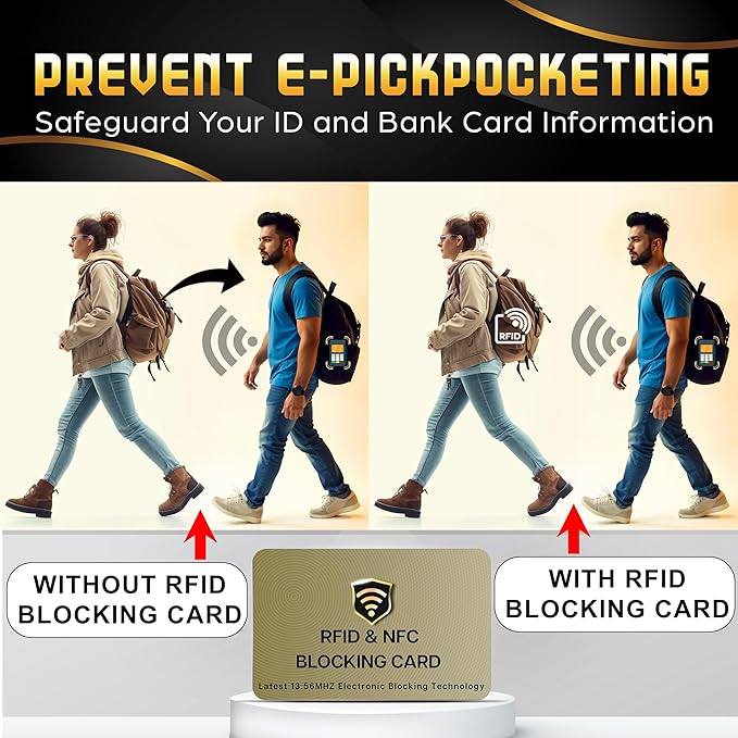 SaiTech IT RFID Blocking Cards, 2 Pack One Card Protects Entire Wallet Purse For Men & Women, NFC Contactless Bank Debit Credit Card Protector ID ATM Guard Card – Golden