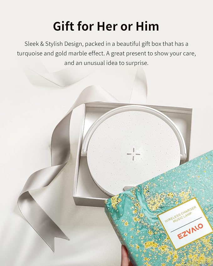 EZVALO Gifts for Women, 4-in-1 Bedside Lamp with Bluetooth Speaker, Dimmable Night Light, Charging Station and Phone Holder, Birthday Gifts for Mom, Daughter, Wife and Friends