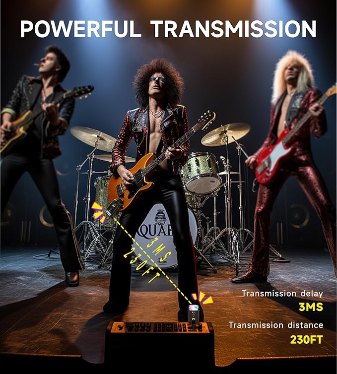 2026 Upgraded Version RGB Lighting Wireless Guitar System, 230-foot Transmission Distance Wireless Guitar Transmitter and Receiver, Guitar Wireless System for Guitars, Basses, Instruments (Gray)