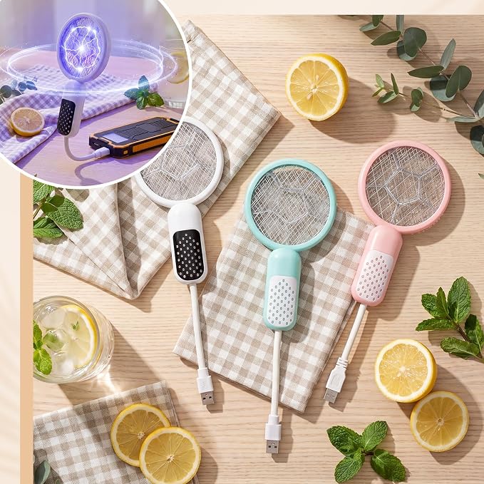3 Pcs Mini Electric Mosquito Swatter Plug-and-Play USB Bug Attracting Lamp Portable Mosquito Killer Lamp UV Insect Trap Safety Net for Outdoor Gnats, Moths, Fruit Flies (Morandi Colors)