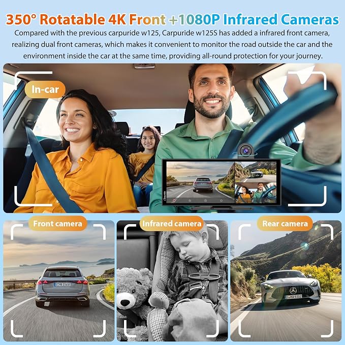 CARPURIDE 11.26 Inch HD Wireless Carplay & Android Auto Screen, 4K +1080P+1080P Dash Camera for Cars with 64GB Card, with Loop Recording, Bluetooth, GPS, FM, Super Link