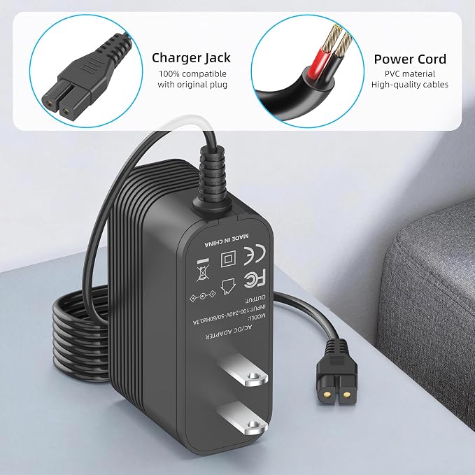 Charger for KOKIDO EV90 XTROVAC 910 Rechargeable Pool Leaf Vacuum 11.1V Battery, Heavy Duty Pool Leaf Vacuum Cleaner Power Cord Replacement