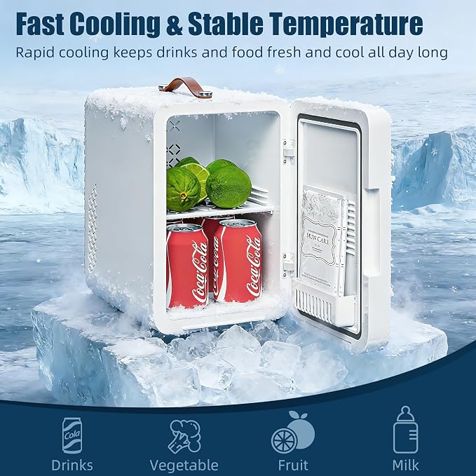 6L Mini Fridge with 3-Level Dimmable LED Mirror, Cooling & Warming, AC/DC Portable Skincare Fridge for Dorm, Car, Office