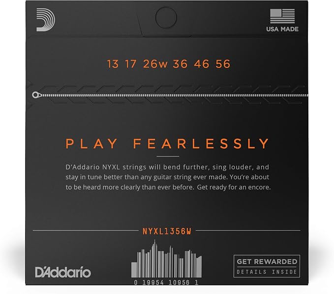 D'Addario Electric Guitar Strings, NYXL Nickel Plated, NYXL1356W, Medium Gauge Wound Third 13-56, 6-String Set, Pack of 1